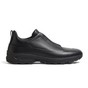 Zegna - Triple Stitch Monte Grained Calf Leather Black Slip On Sneakers