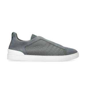 Zegna Grey Crocodile Leather Triple Stitch SECONDSKIN Sneakers