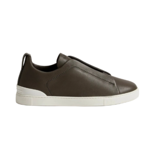 Zegna Triple Stitch SECONDSKIN Leather Sneakers Dark Taupe